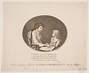 Dronning Sophia Friderika med arveprinsen by Gerhard Ludvig Lahde