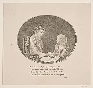 Dronning Sophia Friderika med arveprinsen by Gerhard Ludvig Lahde