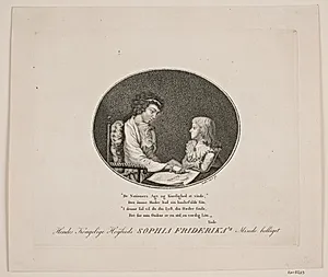 Dronning Sophia Friderika med arveprinsen by Gerhard Ludvig Lahde