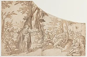 Dysten mellem Apollon og Marsyas. Låg til et cembalo by Ubekendt