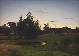 Efter solnedgang i udkanten af en landsby by Vilhelm Kyhn