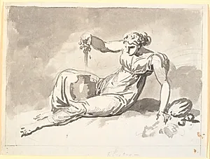 Efteråret, en siddende kvinde, der presser druer by Nicolai Abildgaard