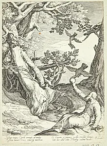 Elias bliver fodret af ravnene i vildnisset by Jan Saenredam