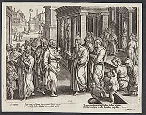 Elimas gøres blind by Adriaen Collaert