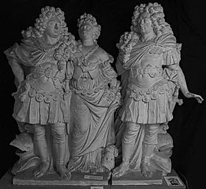 Elisabeth Carisius med sine to ægtemænd. Fra Marselis slægtens gravmæle by Ubekendt