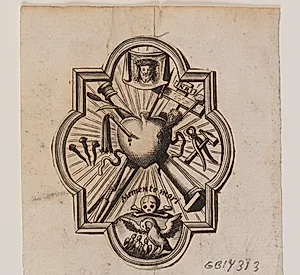Emblem med et gennemboret hjerte og passionsredskaberne by Ubekendt