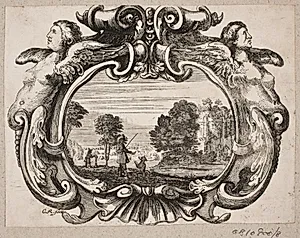 Emblem med mand, der lærer en hund kunster by Christian Rothgiesser
