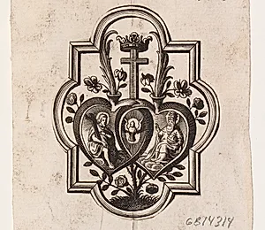 Emblem med to hjerter og Treenigheden by Ubekendt