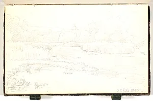 En å med træer og buske i baggrunden by P.C. Skovgaard