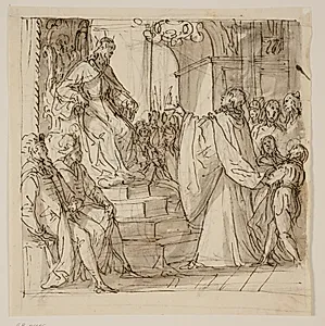 En ambassadør for Barbarigo-familien modtages i audiens af en konge. Studie til en fresco i Villa Barbarigo, Noventa Vicentina by Antonio Aliense