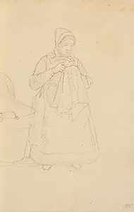 En amme siddende ved en vugge by Christen Købke