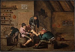 En barber opererer en fod. De fem sanser: Følesansen by Anthonie Victoryns