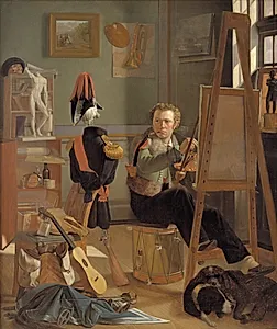 En bataljemaler, Jørgen Sonne, i sit atelier