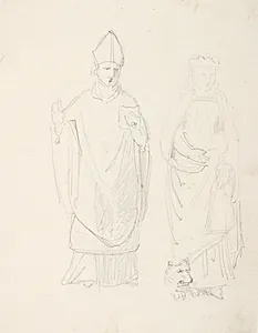 En bisp og en kvindelig helgenfigur by Dankvart Dreyer