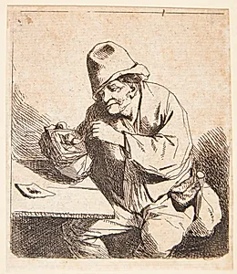 En bonde, der tænder sin pibe by Cornelis Pietersz Bega