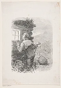 En Bondedreng kigger ind ad et Vindue by H.P. Hansen