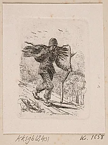 En bondemand med en knippe brænde på ryggen by Johannes Wilhelm Zillen