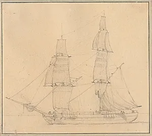 En brig med læsejl by C.W. Eckersberg