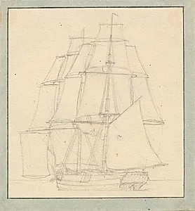En brig med læsejl by C.W. Eckersberg