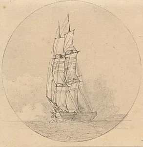 En brig under sejl set forfra. by C.W. Eckersberg