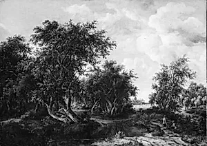 En dam i udkanten af et krat by Meindert Hobbema