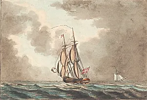 En dansk brig seilende for en sløring by Niels Truslew