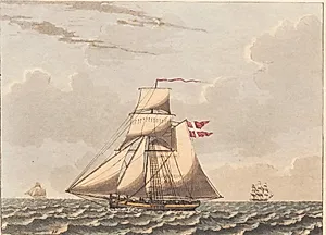En dansk cutter at see i læ, med sidevind by Niels Truslew