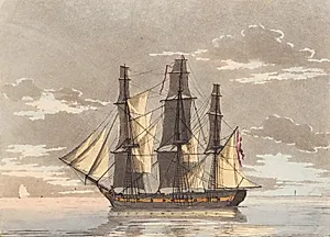 En dansk fregat med alle seil til i et roligt havblik by Niels Truslew