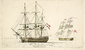 En dansk fregat til ankers og en engelsk brig under sejl by C.W. Eckersberg