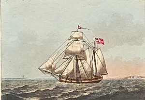 En dansk galease, at see i læ, med sidevind by Niels Truslew