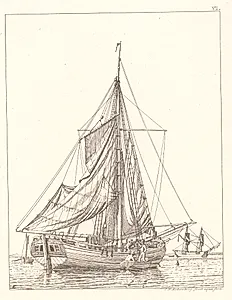 En dansk jagt som tørrer sejl i stille vejr by C.W. Eckersberg