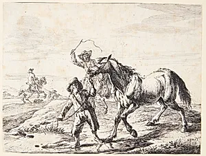 En dreng leder en hest til vandet by Dirk Stoop