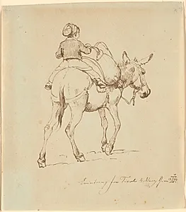 En dreng siddende på et belæsset æsel, set bagfra by Johan Thomas Lundbye