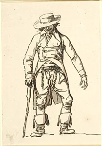En drukken almuesmand støttet til en knortekæp by Nicolai Abildgaard