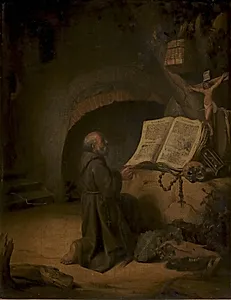 En eneboer i bøn by Jacob van Spreeuwen