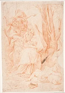 En engel viser Madonna vej til Ægypten by Hendrik Krock