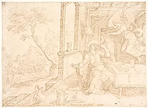 En engel viser sig for Filip by Maarten van Heemskerck