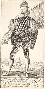 En fanebærer, vendt mod venstre by Hendrick Goltzius