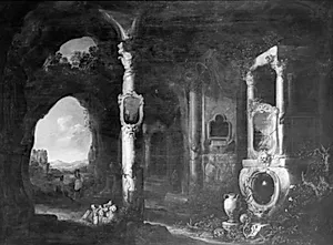 En fantastisk grotte by Charles Cornelisz. de Hooch