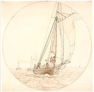 En fart til Charlottenlund. Dampskibet Caledonia kommer en lystbåd imøde. by C.W. Eckersberg