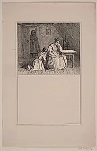 En fattig familie. Prøvetryk til Chr. Winther og M. Rørbye, "25 Billeder for små børn" by Adolph Kittendorff