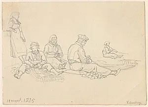 En fiskerfamilie bøder garn. by C.W. Eckersberg