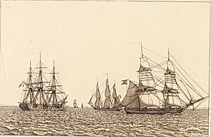 En fregat ligger for anker. Illustration til "Linearperspectiven", Tavle IXb by C.W. Eckersberg