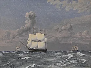 En fregat og nogle andre skibe som krydser by C.W. Eckersberg