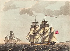 En galease for - og et engelsk bark skib under vinden by Niels Truslew