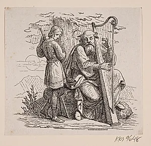 En gammel harpespiller og en dreng under et træ by Johan Frederik Rosenstand