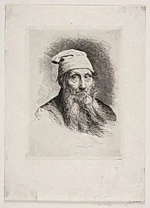 En gammel mand med hue. Brystbillede by Carl Bloch