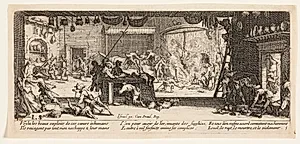 En gård plyndres by Jacques Callot