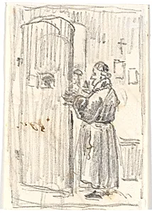 En gejstlig ved en halvåben dør by Martinus Rørbye