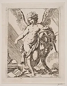 En genius støttende sig til et overflødighedshorn. Allegori på lærdommens lønsomhed by Frederik Grodtschilling